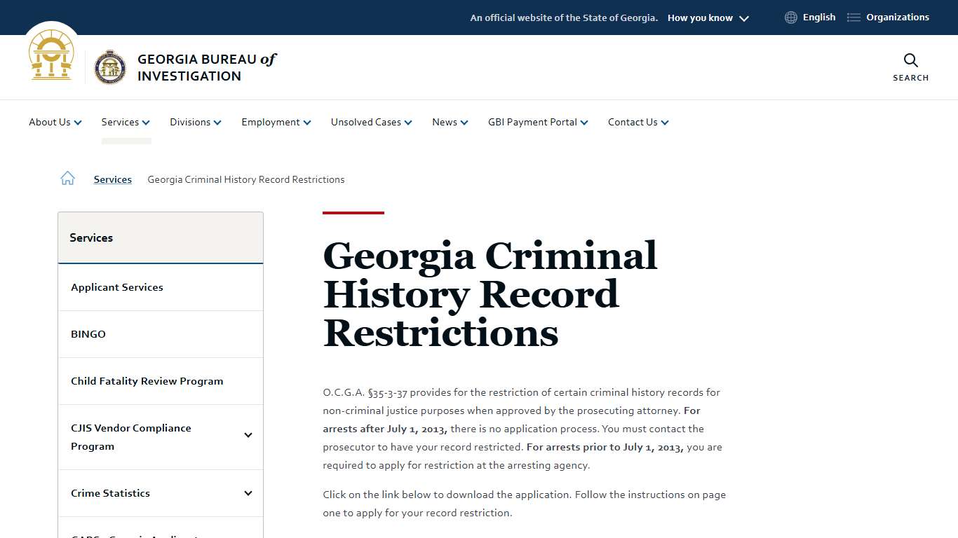 Georgia Criminal History Record Restrictions Georgia Bureau of Investigation